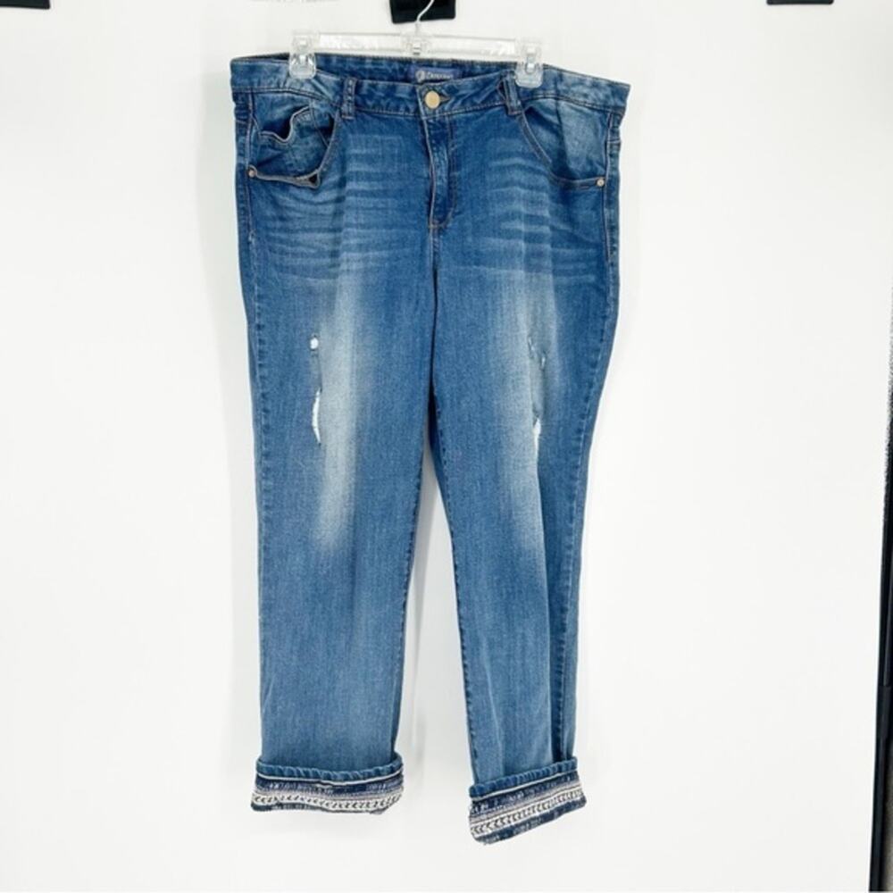 Democracy Embellished Cuff Flex-Ellent Boyfriend Jeans Size 16
